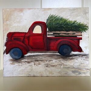 Country Red Pickup Truck With Christmas Tree original oil paintings on canvas